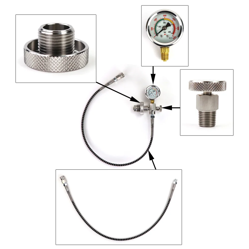 Piezas de reparación para cilindros de buceo, adaptador de carga de llenado de estación de conexión DIN G5/8, ruedas de mano/manómetro/manguera/válvula de purga, nuevas