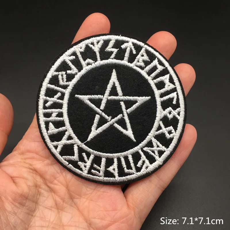 Pentagrama de tamaño: 7,1x7,1 cm, raya de ropa DIY para mochila, Parche de planchado, pegatina de ropa de costura, aplique de insignia bordada, 1 ud. - imagen 5
