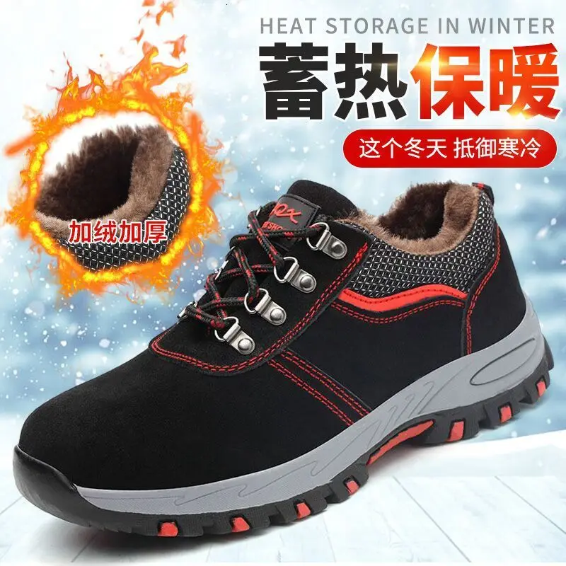 Zapatos bajos cálidos de terciopelo para exteriores, calzado Unisex de defensa con cabeza de cucharón antiperforación, suela de goma gruesa para senderismo y escalada, para invierno - imagen 4