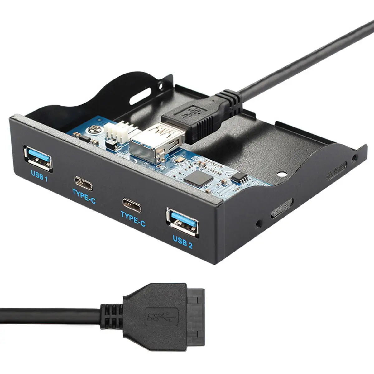 Chenyang-HUB de 4 puertos USB 3,0, Panel frontal a placa base, Cable conector de 20 pines para Bahía flexible y USB-C de 3,5" - imagen 2