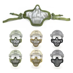 Máscara táctica de media cara con calavera, casco rápido de malla ajustable de Metal, accesorios de Paintball de combate Airsoft