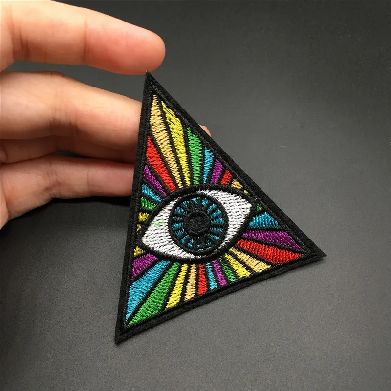 Tamaño de ojo colorido: 7,0*7,0 cm, parche bordado de tela, raya para apliques de ropa, pegatina, insignia de costura decorativa Diy - imagen 4