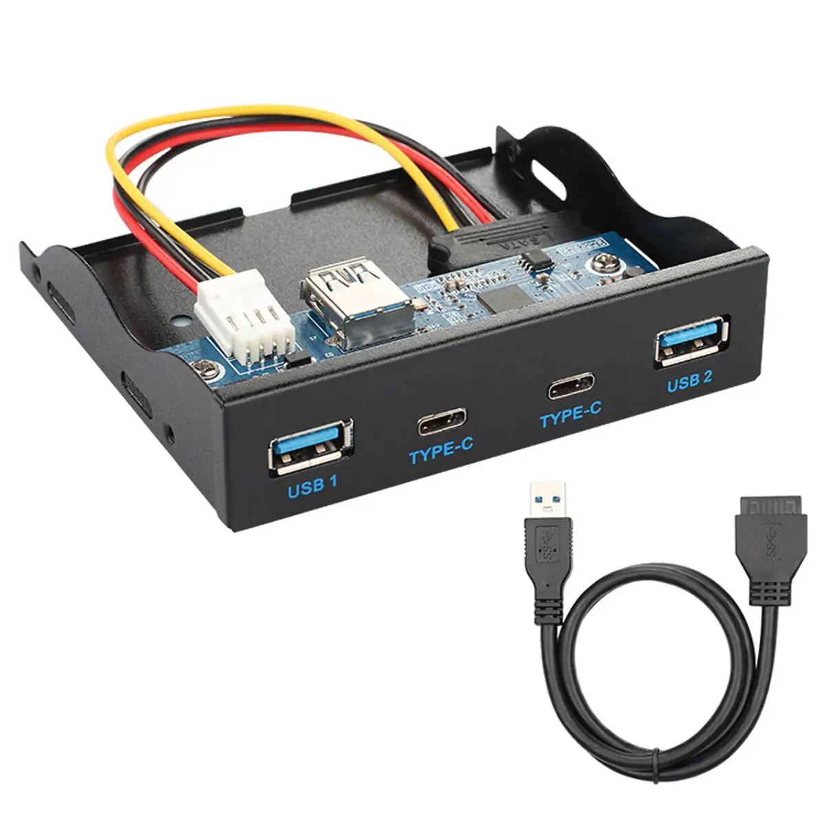 HUB USB 3,0 con 4 puertos, Panel frontal y USB-C a placa base, Cable conector de 20 pines para Bahía flexible de 3,5 pulgadas - imagen 4