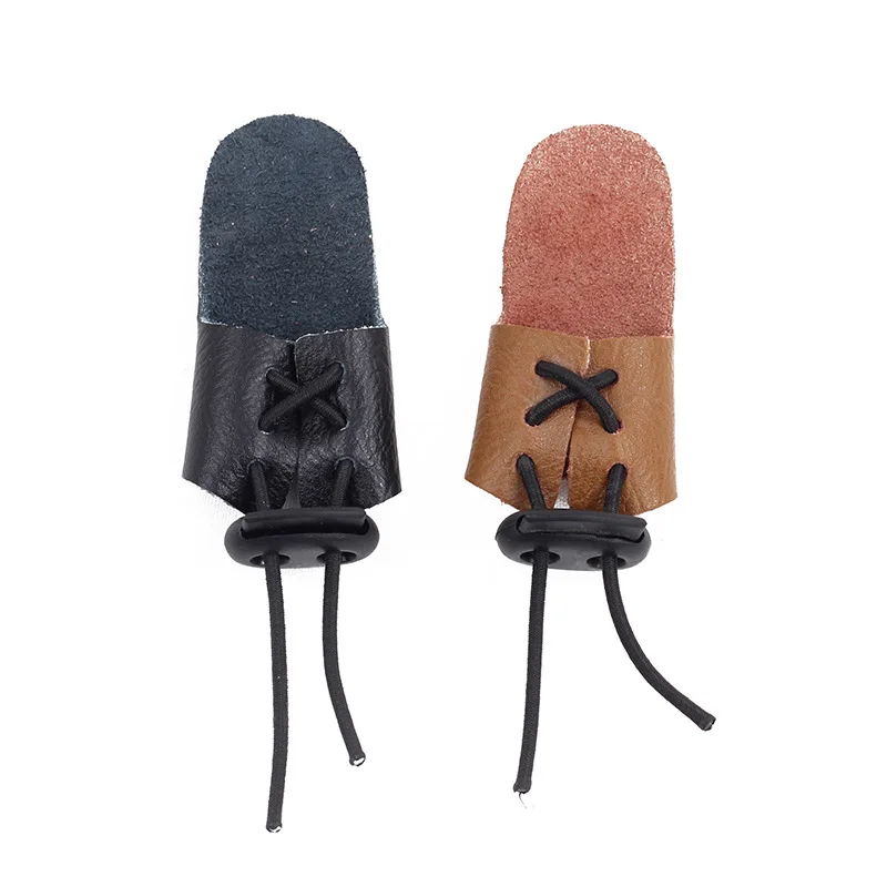 De cuero de piel de vaca arco dedo Pull para caza mano pulgar Protector de pestañas - imagen 3