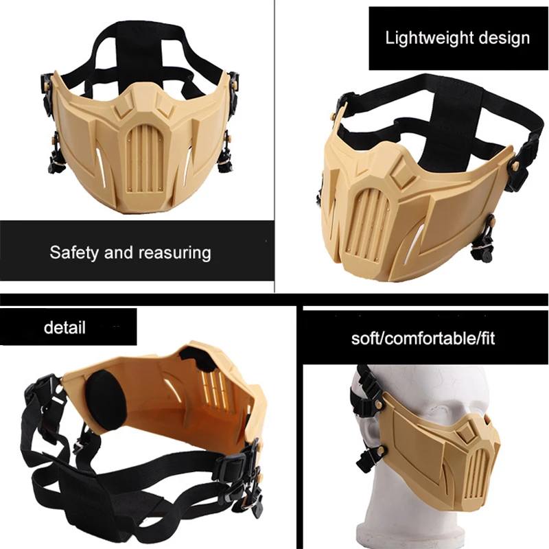 Máscara táctica Airsoft para exteriores, máscara protectora de guerrero de hierro de media cara para Paintball, protección para tiro, máscara bucal, equipo de caza - imagen 5