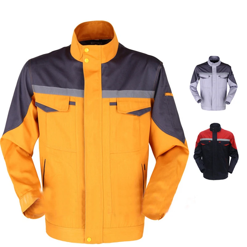 Nuevos conjuntos de ropa de trabajo para hombres y mujeres, chaquetas reflectantes + Pantalones, primavera y otoño, reparación de máquinas, soldador, monos de taller, uniformes de trabajo - imagen 5