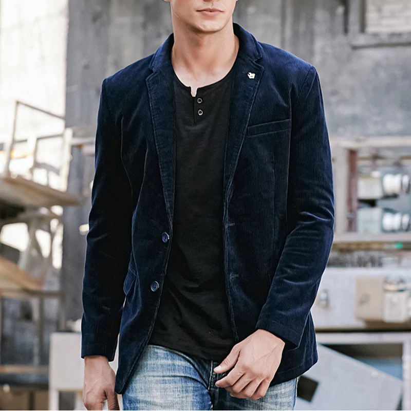 Blazer de negocios de calidad para hombre, chaqueta informal de pana de algodón, traje ajustado, talla M-4XL, primavera y otoño - imagen 5