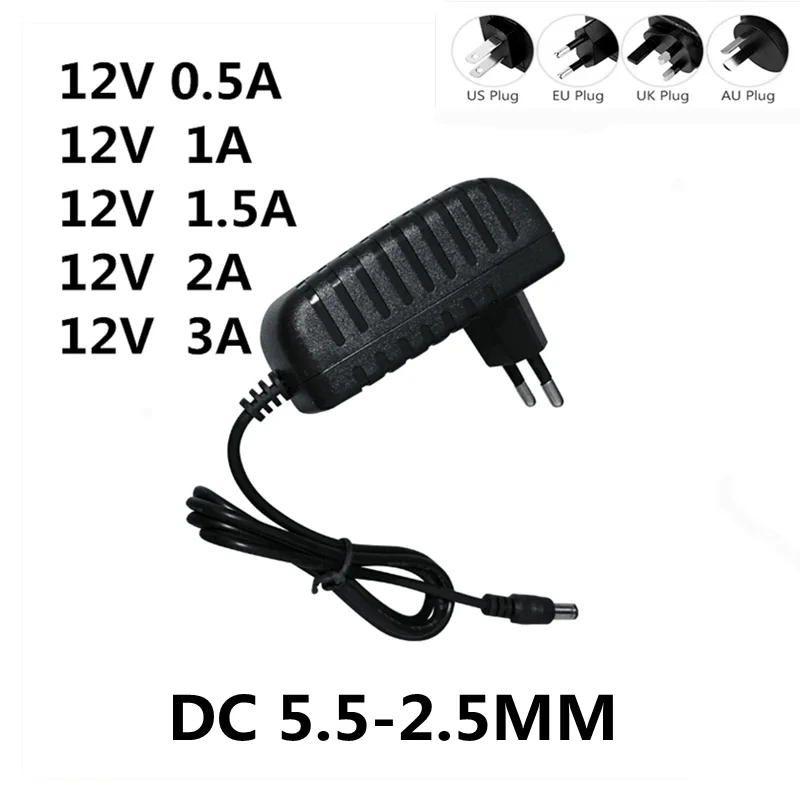 Adaptador de corriente para tiras de luz LED, fuente de alimentación de 12 V, AC 100-240V, DC 12 V, 0.5A, 1A, 1.5A, 2A, 3A, 1 ud., EVD, CCTV