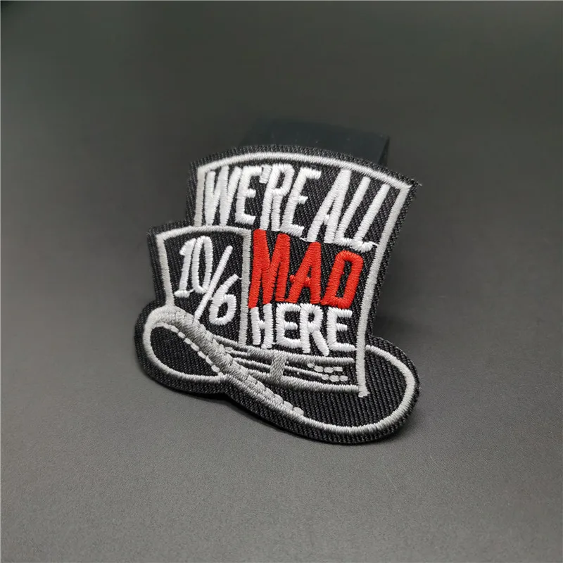 We ALL MAD HERE tamaño: 5x5,4 cm, parche bordado DIY, apliques para ropa, parches para planchar para ropa, costura decorativa - imagen 4