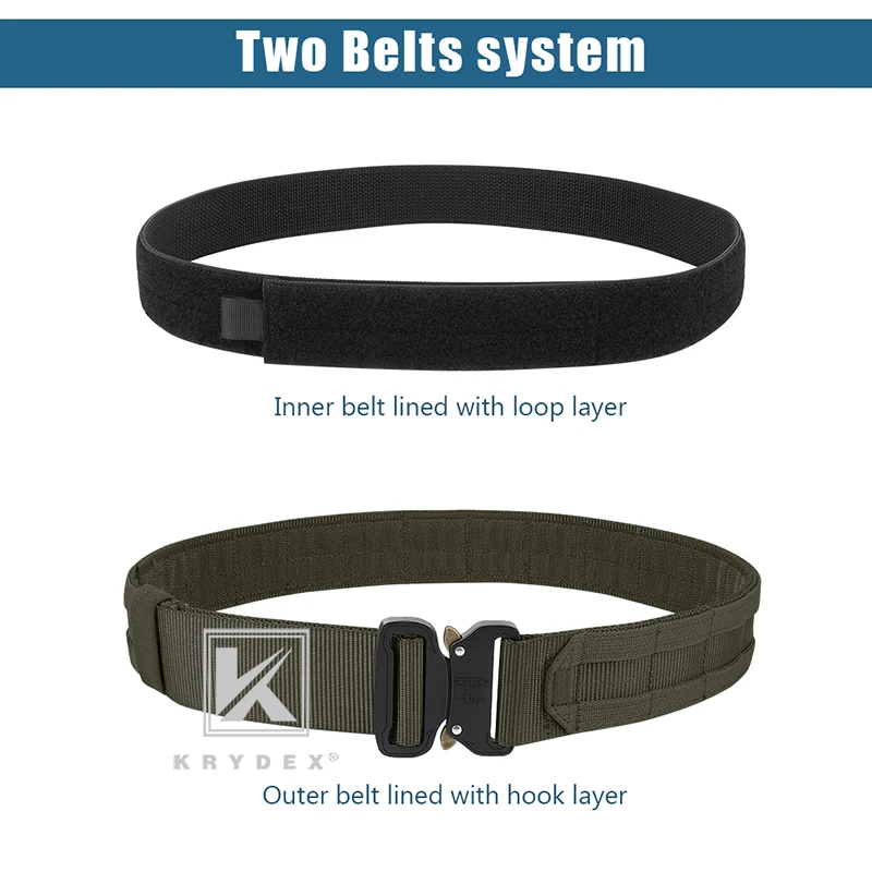 KRYDEX-Cinturón táctico de 1,7 pulgadas y 1,5 pulgadas, aparejo de trabajo 2 en 1, cinturón MOLLE de liberación rápida exterior e interior para caza, tiro, equipo al aire libre - imagen 4