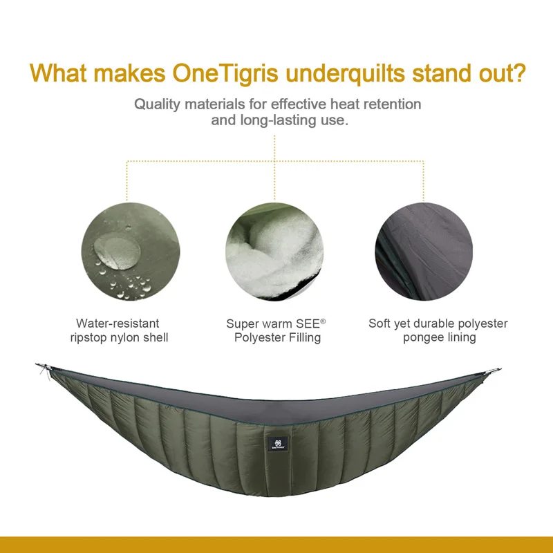 OneTigris Hamaca ligera Underquilt debajo de la manta 40 F a 68 F (5 C a 20C) 3 estaciones Underquilt para senderismo Camping viajes - imagen 5