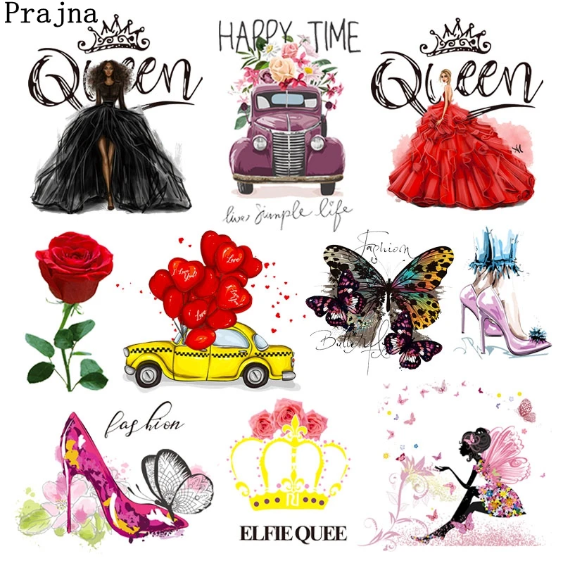 Parche de transferencia de calor de Reina a la moda, transferencias de hierro para chica de dibujos animados para ropa, apliques de mariposa, pegatinas térmicas para ropa - imagen 2