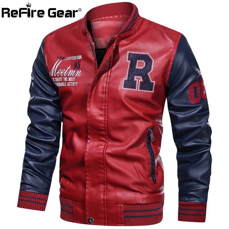 ReFire Gear-chaqueta de cuero sintético para hombre, abrigo de retales de colores, informal, para motociclista, otoño - imagen 2