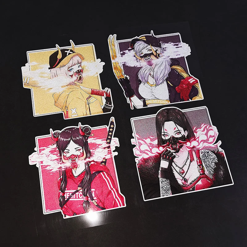Pegatina de dibujos animados de Anime JDM Samurai Girl para coche, pegatina reflectante impermeable para casco de motocicleta eléctrica GK5, calcomanía bidimensional japonesa - imagen 2