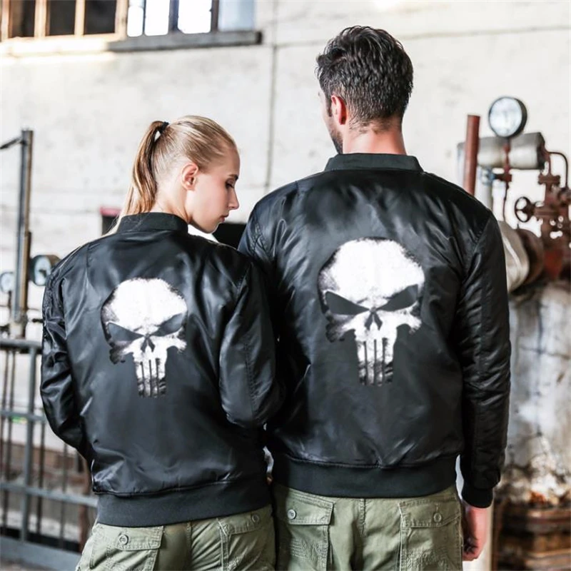 Chaqueta Bomber de motorista para mujer, chaqueta de piloto con estampado de Calavera, ropa de calle de Hip Hop, chaqueta militar de motocicleta Ma-1, abrigo para parejas de cuatro estaciones - imagen 5