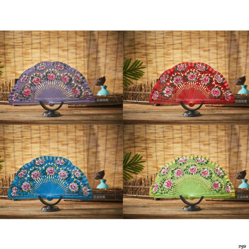 Abanico de baile de madera plegable para mujer, abanico de flores, de mano, estilo español - imagen 2
