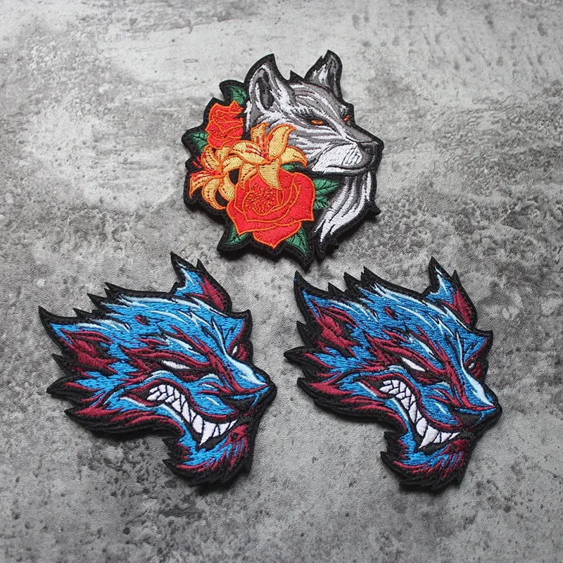 Parches bordados de flores de Lobo, insignia táctica, banda para el brazo, apliques de ropa - imagen 3