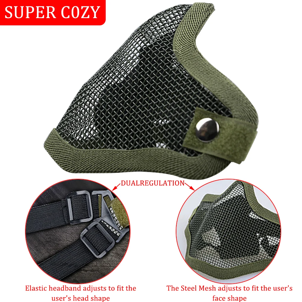 Caza táctica Airsoft Paintball protección Metal acero red malla media cubierta militar fiesta de Halloween media cara máscara - imagen 5
