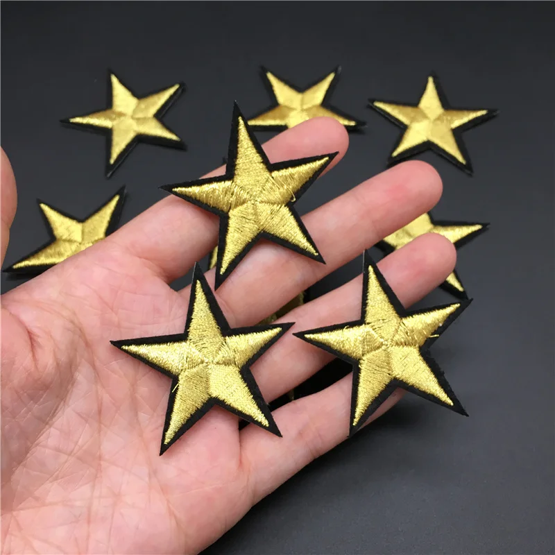 10 Uds. Parches con apliques de estrellas doradas para ropa, insignias de dibujos animados, rayas bordadas para planchar para ropa, pegatina de camiseta de costura Diy - imagen 3