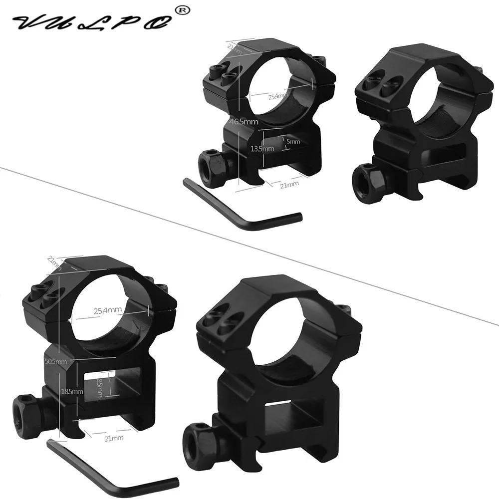 VULPO-tornillos dobles de anillo de 25,4mm, soportes de alcance alto y bajo para riel Picatinny de 21mm, caza, 2 unidades por lote