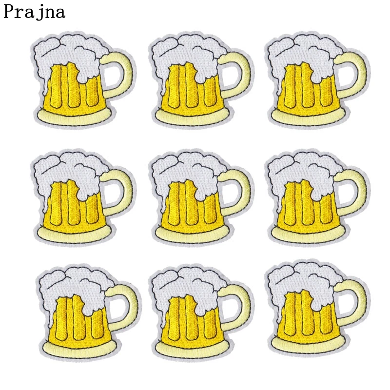 Parche bordado para planchar taza de cerveza Kawaii rayas artesanal