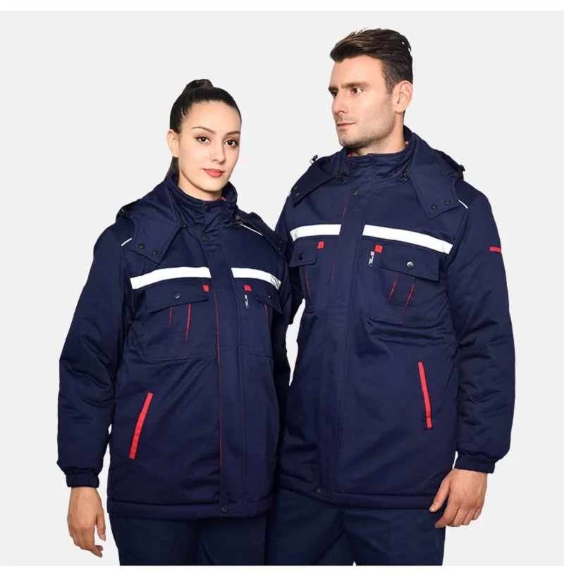 Ropa de trabajo reflectante de invierno para hombre y mujer, chaqueta cálida de algodón acolchada, máquina gruesa, uniforme Jakcet para trabajador ferroviario de taller - imagen 5