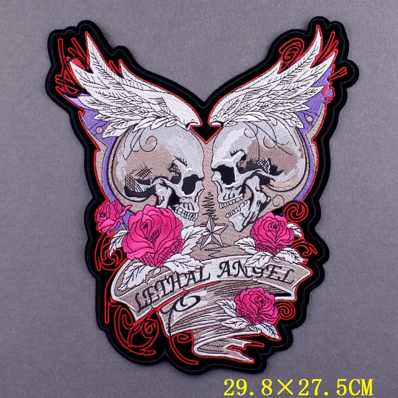 Parches bordados de motorista Punk para ropa, parches térmicos adhesivos, Parche de calavera grande, parches para planchar en la ropa, accesorio de Stirpes - imagen 2