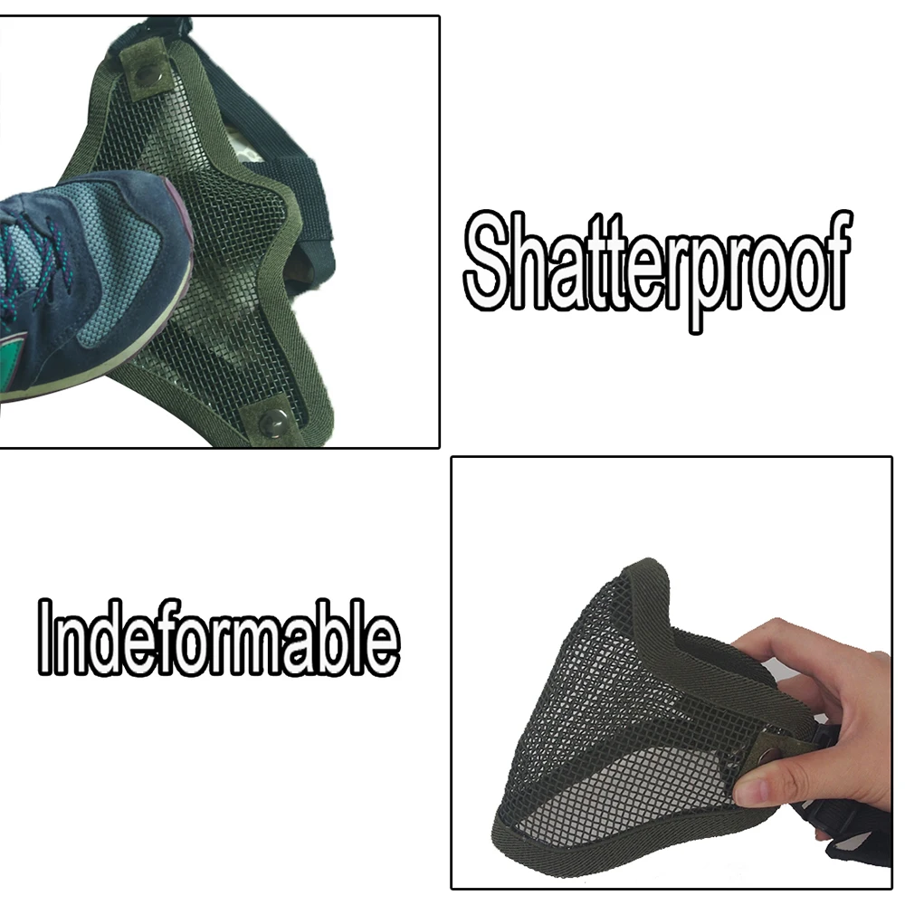 Máscara protectora de malla de acero y Metal de media cara con doble cinturón táctico para caza, equipo CS para máscara de Paintball - imagen 5