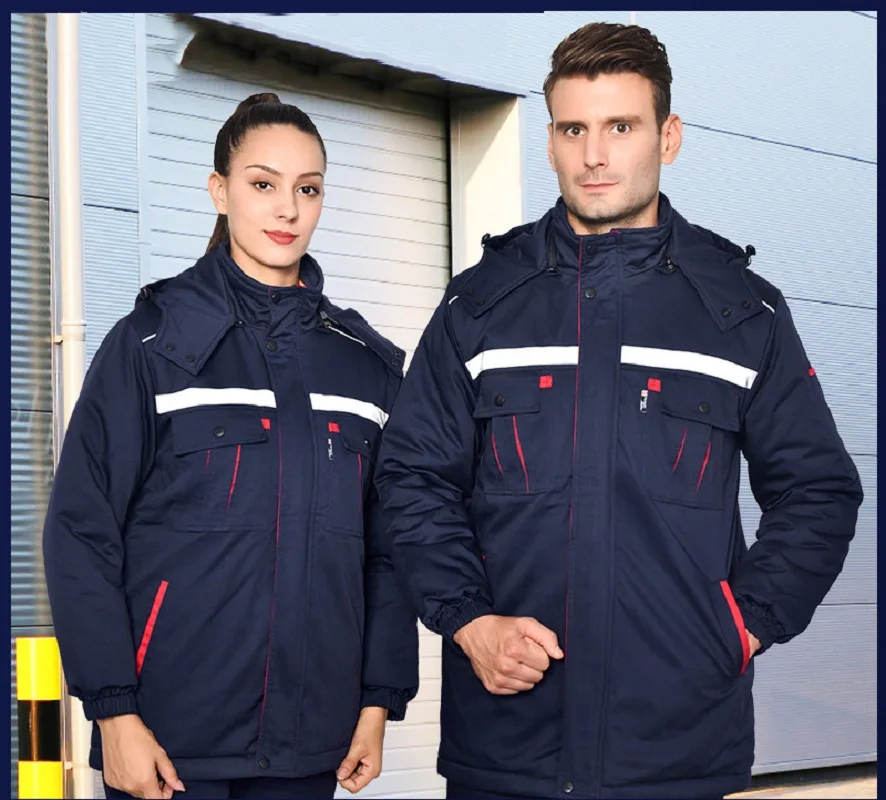 Ropa de trabajo reflectante de invierno para hombre y mujer, chaqueta cálida de algodón acolchada, máquina gruesa, uniforme Jakcet para trabajador ferroviario de taller - imagen 4