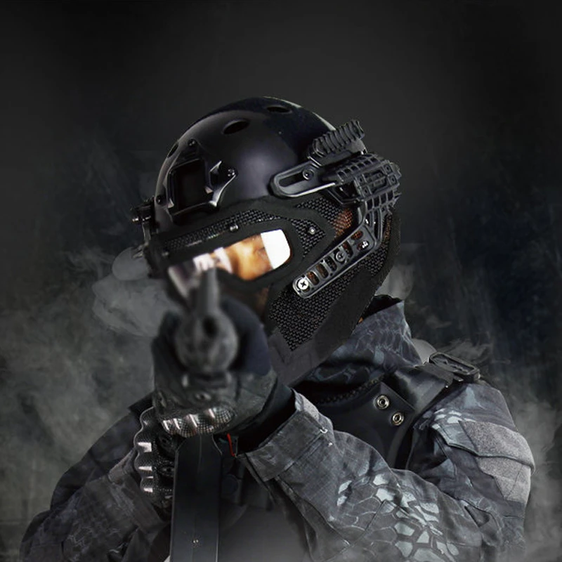 Airsoft PJ tipo Fast casco de seguridad, protector de cara completa, lente de PC, malla de acero, sistema G4, juego de combate, juego de guerra, accesorios de Paintball - imagen 4