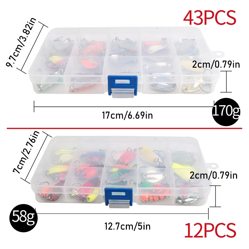 Juego de señuelos tipo cuchara para pesca, cebos de Metal con lentejuelas, cebos de pesca para trucha, Char y perca con caja de aparejos, señuelos falsos, 43/12 Uds. - imagen 4