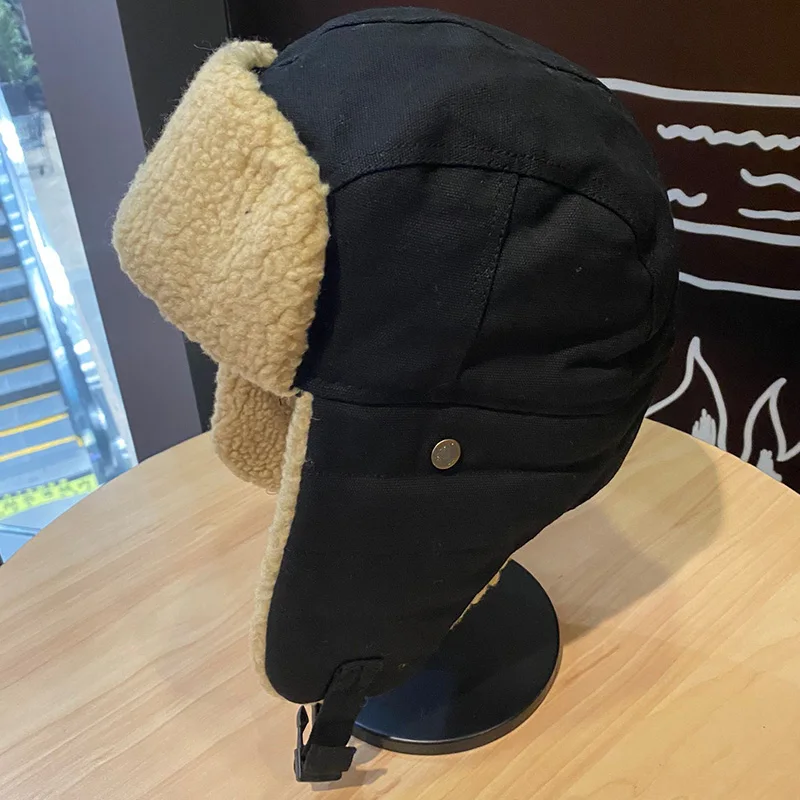 Gorro de aviador para hombre y mujer, versión coreana de Ins, grueso, cálido, protección para los oídos, gafas de viento frío, algodón, Lei Feng - imagen 3