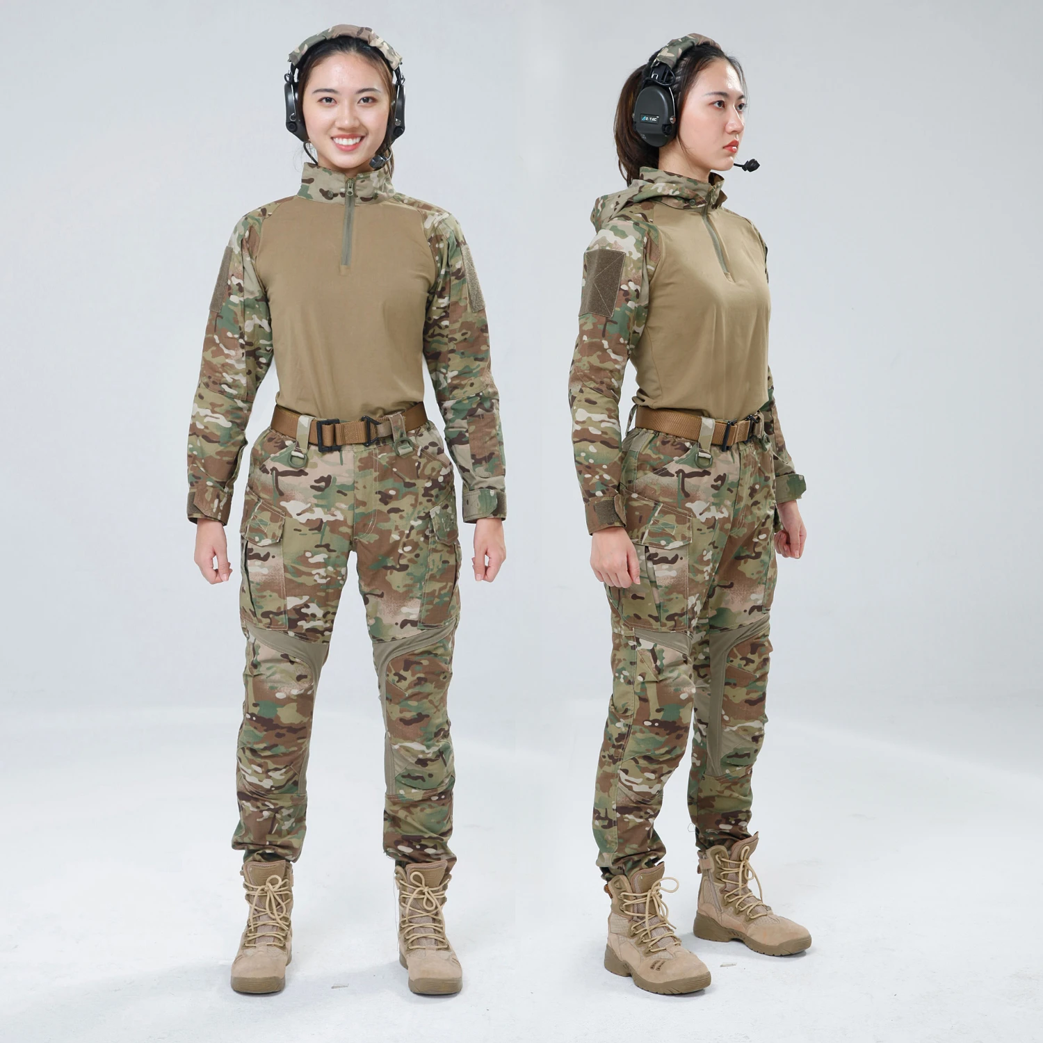 Ropa de rana con capucha de camuflaje para mujer, camisa de combate táctico, pantalones, conjuntos de entrenamiento del ejército CS para exteriores, trajes deportivos para mujer de primavera y otoño - imagen 5