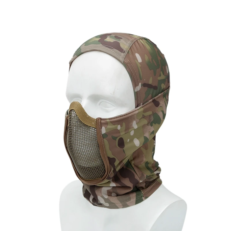 Máscara de caza con casco, pasamontañas de combate militar, gorra táctica de media cara, malla de acero, Airsoft, Paintball - imagen 4