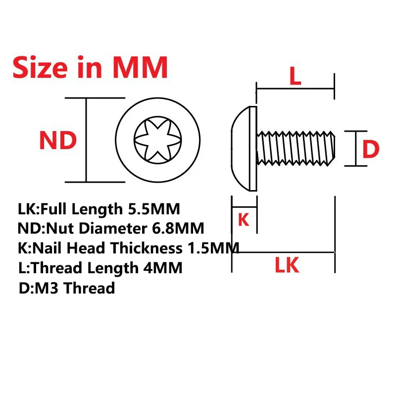 Cuchillo plegable de acero inoxidable, hoja con mango, rosca M3, tornillos Torx, cabeza semicircular, vástago DIY, husillo, parche, tornillo, remache de uñas, 10 Uds. - imagen 4