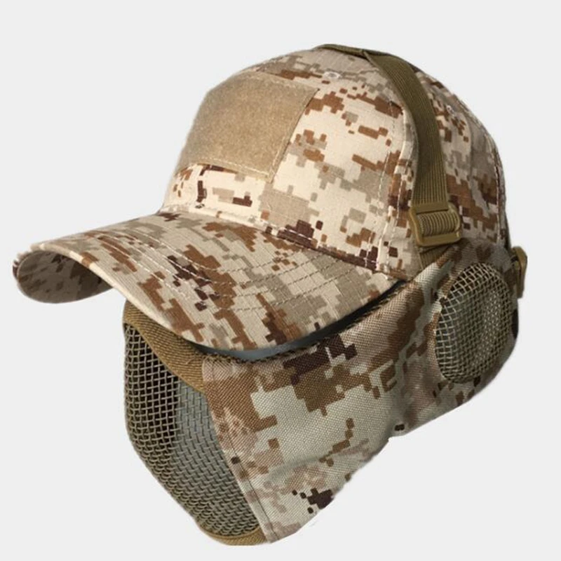 Máscara táctica plegable de malla con protección para los oídos, gorra de béisbol ajustable, Airsoft, Paintball, para deportes - imagen 4