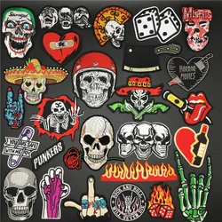 Skull Patches on Clothes Iron on Stripe Embroidery Badges Sewing Diy Decoration Clothing Stickers Punk Patches Appliques