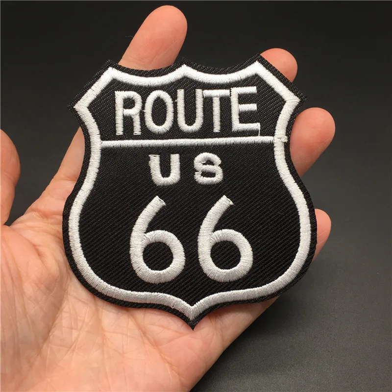 Ruta 66 Tamaño: 7,2x7,8 cm Parche para ropa DIY Parche para planchar en insignia Raya bordada para ropa Chaqueta Etiqueta Apliques de costura - imagen 2