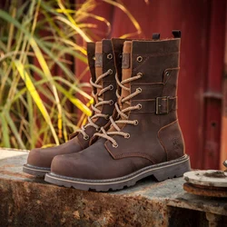 Zapatos de senderismo de piel de vaca para hombre, botas de caza impermeables, botas tácticas para la nieve en el desierto, botines de piel para senderismo, zapatillas para caminar en motocicleta