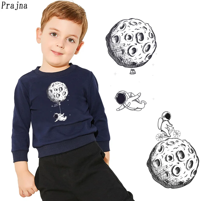 Prajna-pegatinas térmicas de astronauta espacial para ropa, parches de vinilo de transferencia de calor para ropa, camiseta para niños, apliques de Luna - imagen 3