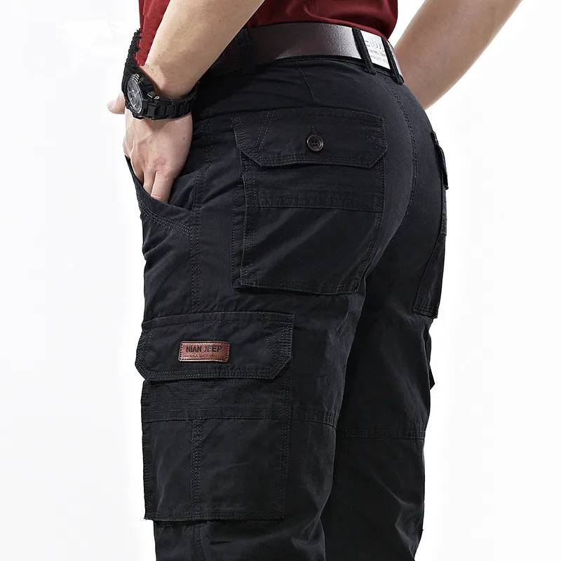 Pantalones Cargo de caza para hombre, pantalones vaqueros holgados de algodón, pantalones largos informales con múltiples bolsillos, talla grande 42, Primavera - imagen 3