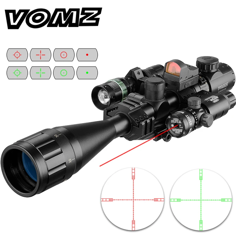 Caza 6-24x50 AOEG telémetro Rifle alcance con holográfica 4 retícula vista punto rojo verde láser Combo Riflescope Ar15
