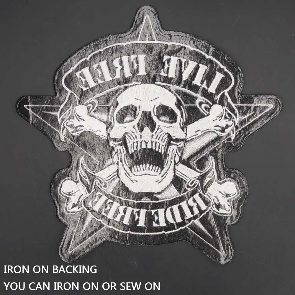 Parches bordados de calavera grande LIVE FREE RIDE FREE para chaqueta trasera MC motocicleta motociclista - imagen 4