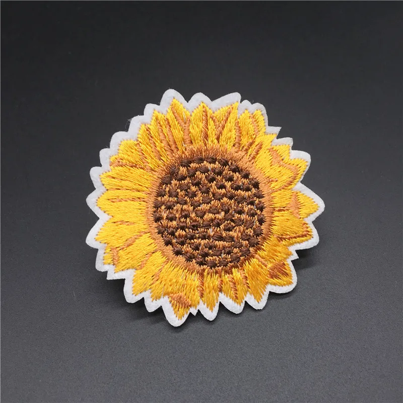 Tamaño del girasol: 5,3x5,4 cm, Parche de ropa, raya bordada para ropa, costura, decoración DIY, apliques de pegatinas para planchar - imagen 2