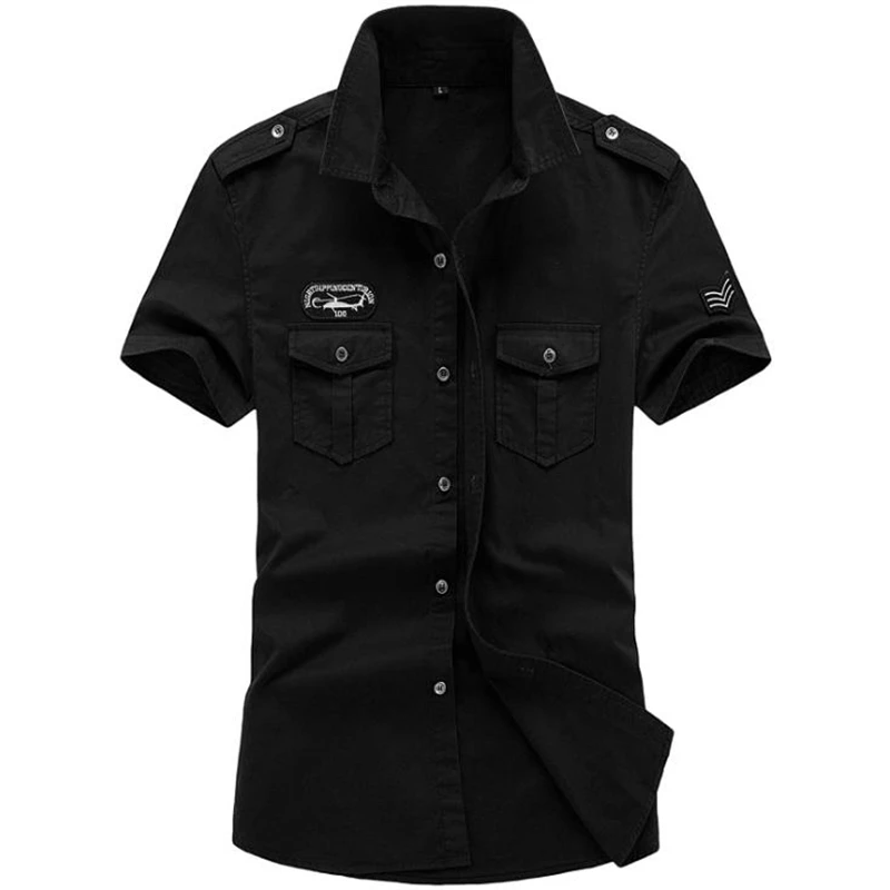 Camiseta militar para hombre, camisa informal de manga corta con bordado de la Fuerza Aérea, 100% algodón, Tops Cargo de verano - imagen 4