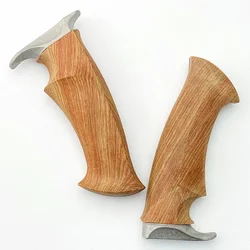Juego de empuñaduras de madera de rosa con protector de mano de acero para cuchillo recto Bowie, accesorios para MANGO de cuchillo, 1 Juego