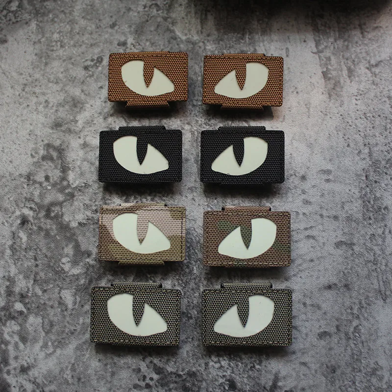 Parche táctico de ojos de gato, insignia de apliques de etiqueta que brilla en la oscuridad, combate militar, hebilla de bucle para casco, bolsa, chaqueta, uniforme, 1 par - imagen 5
