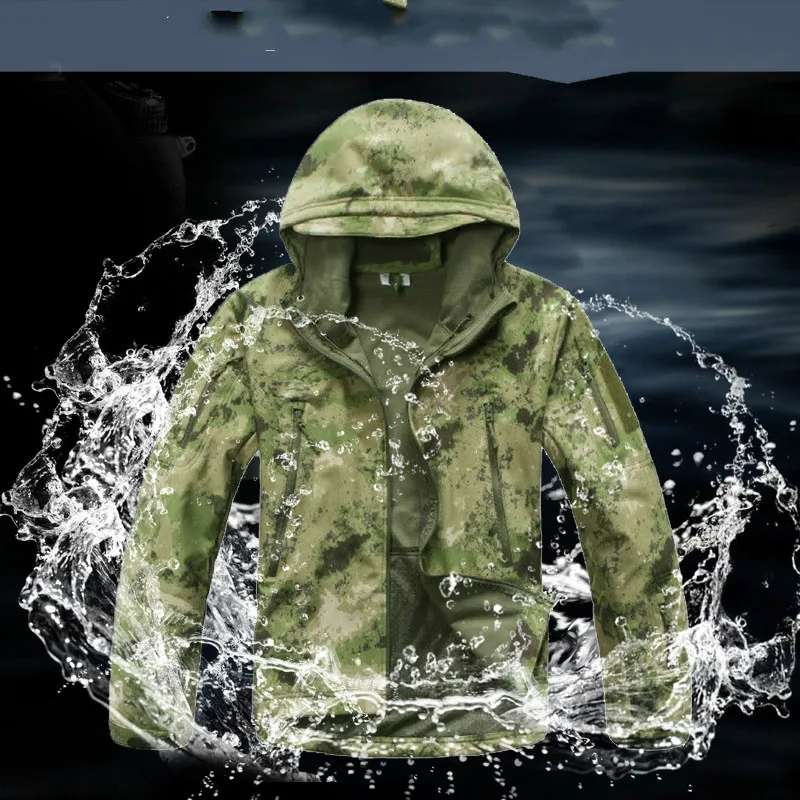 Chaqueta táctica militar para hombre, cortavientos térmico de camuflaje, impermeable, con capucha, para deportes al aire libre - imagen 2