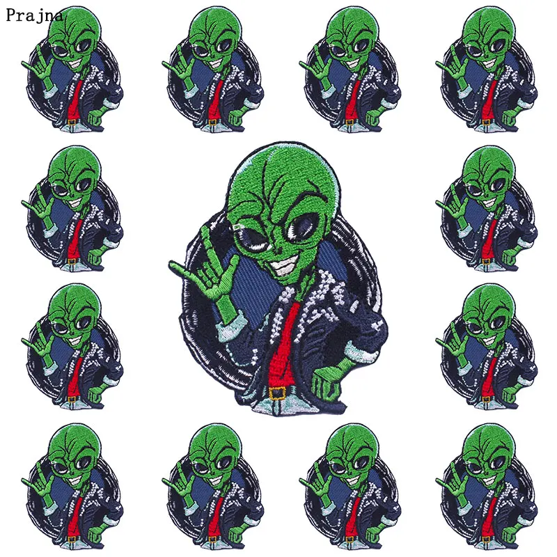 Prajna-Parche de Alien Hippie de 10 piezas, parches bordados para planchar, pegatina para ropa, parches de OVNI espacial, insignias de Alien