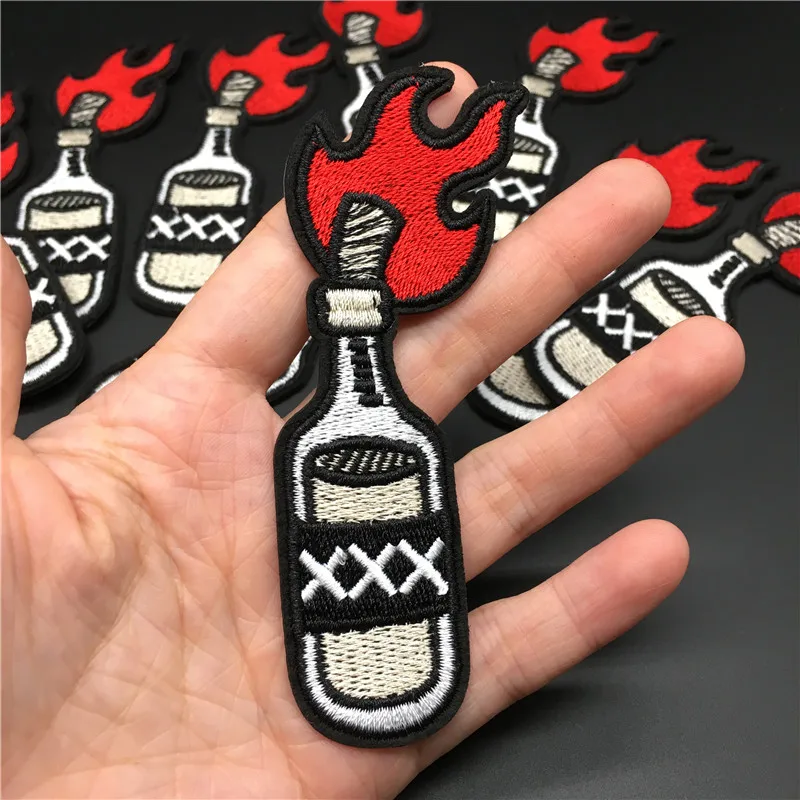 Parches de planchado para ropa, insignias bordadas, pegatinas de ropa, apliques de rayas, 1 unidad, tamaño de botella de llama: 4,5x10cm - imagen 2